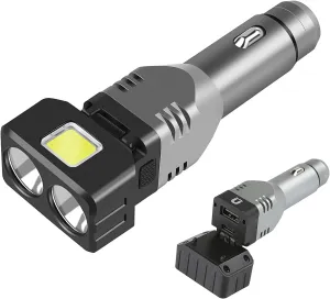 WINDFIRE Rechargeable Flashlight, Small Car Charger Flashlight, Emergency Automobile Flashlight with 4 Lighting Modes, 12V Car Plug in Cigarette Lighter Flashlight for Car