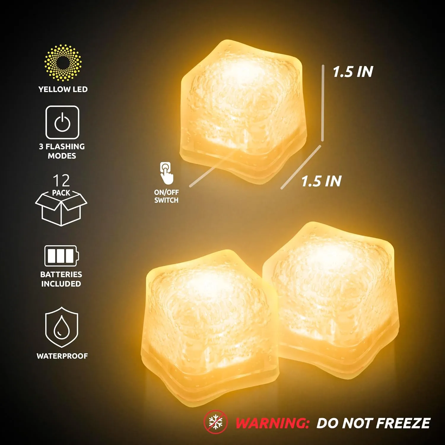 Windy City Novelties 12 Pack LED Ice Cubes with Changing Lights (Yellow)