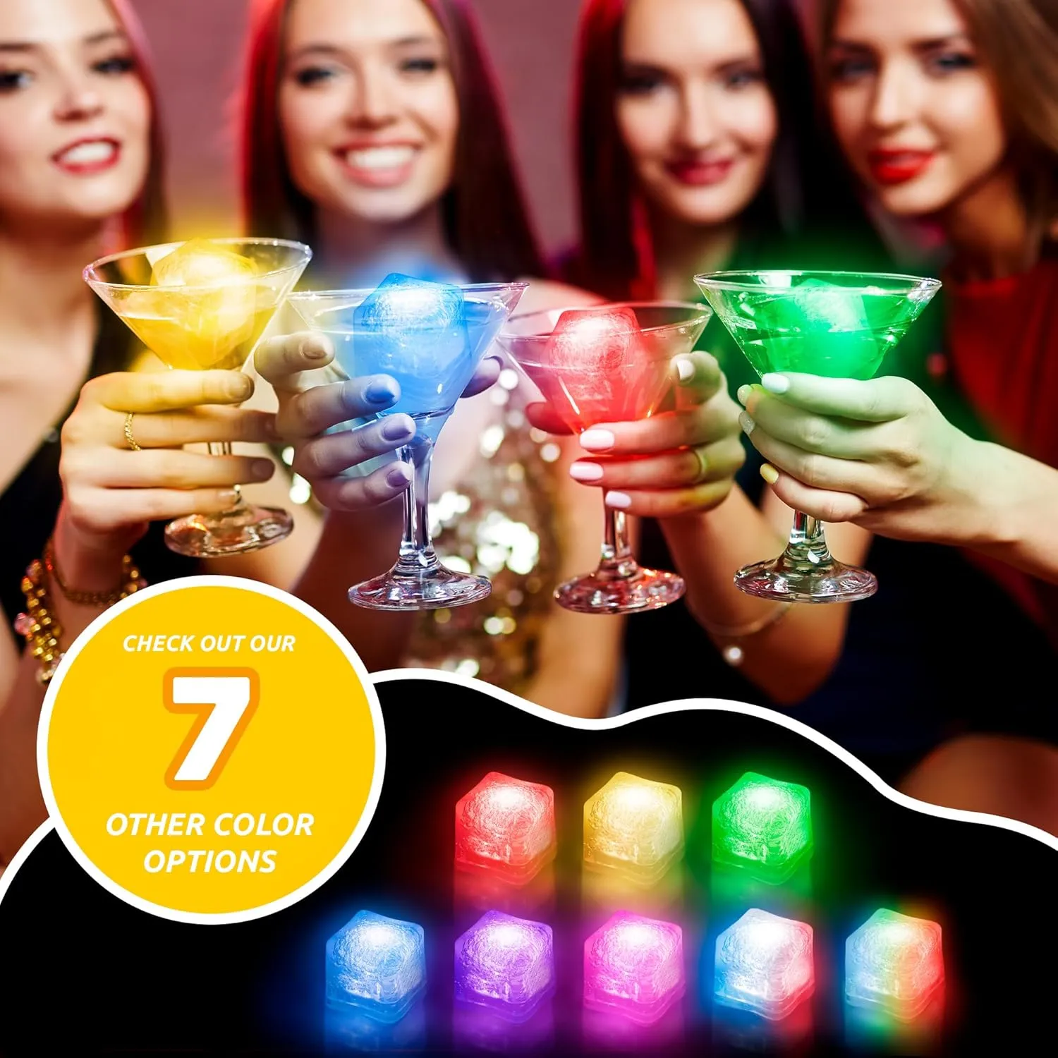 Windy City Novelties 12 Pack LED Ice Cubes with Changing Lights (Yellow)