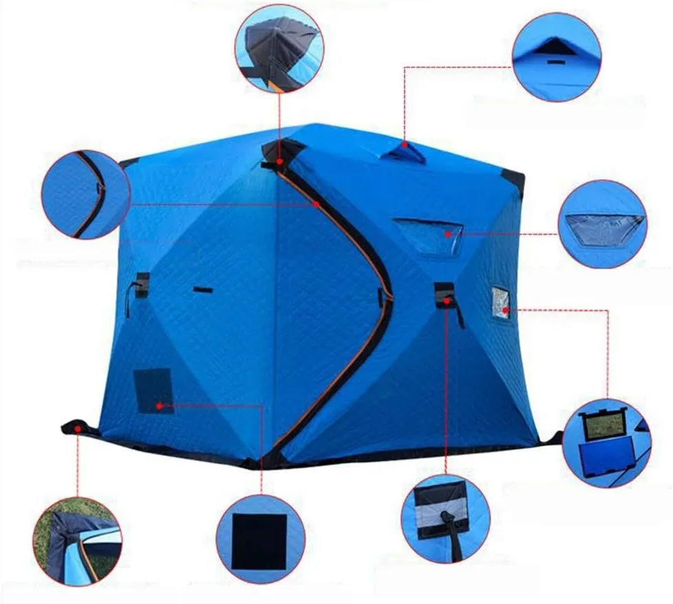 Winter Tent Winter Fishing House Outdoor Pop Ice Fishing Shelter in Winter 4 People Ice Fishing Tent Camping Tent Carry Bag for Family Short Weekends, 200x150x165cm, Red
