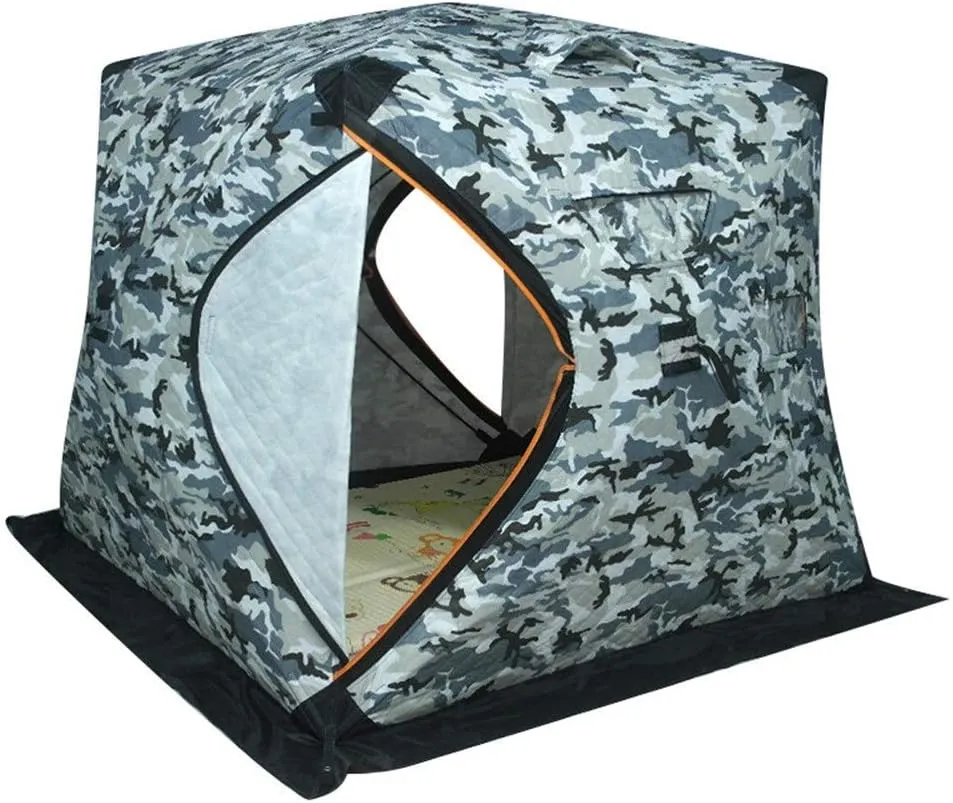 Winter Tent Winter Fishing House Outdoor Pop Ice Fishing Shelter in Winter 4 People Ice Fishing Tent Camping Tent Carry Bag for Family Short Weekends, 200x150x165cm, Red
