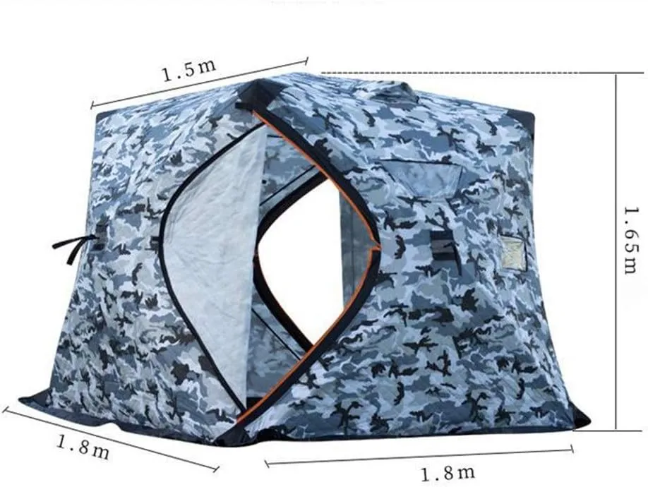 Winter Tent Winter Fishing House Outdoor Pop Ice Fishing Shelter in Winter 4 People Ice Fishing Tent Camping Tent Carry Bag for Family Short Weekends, 200x150x165cm, Red