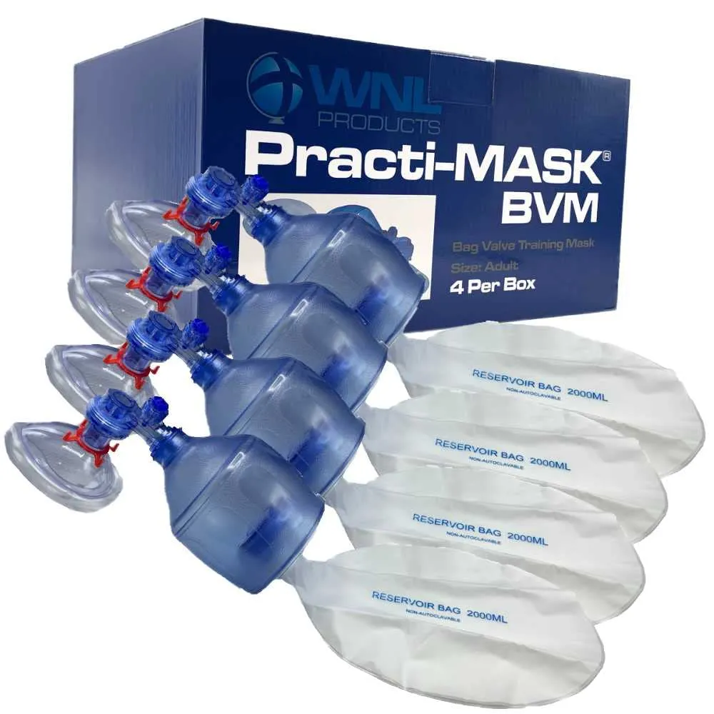 WNL Products 5000BVM-6PACK Practi-Mask BVM CPR Training Includes 6 Boxes of 4 Adult/Child Practi-Masks, 4 Adult/Child Bag Valve Squeeze Bags, 4 Bags (24 Total)