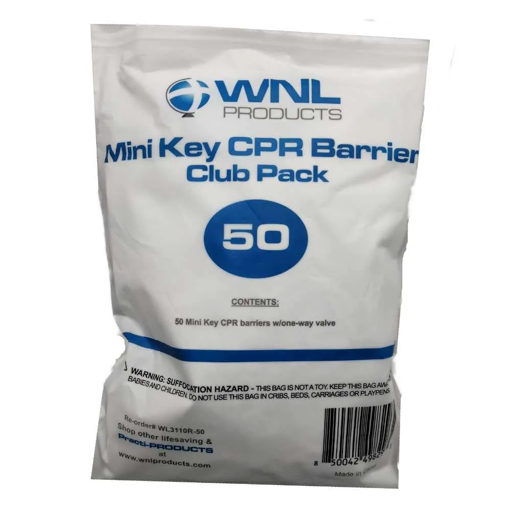 WNL Products WL3110R-50 CPR Keychain Barrier Refill, Plastic Pocket Emergency Face Shield Barrier with Bite Block Refills for CPR Key Chain for First Aid or AED Training (50 Pack)