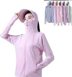Woman Sun Protection Hoodie Jacket Lightweight UPE50  Sun Blocking Coat with Pocket Long Sleeve Shirt Hiking Outdoor