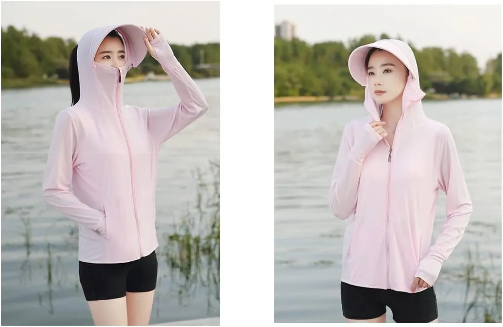 Woman Sun Protection Hoodie Jacket Lightweight UPE50  Sun Blocking Coat with Pocket Long Sleeve Shirt Hiking Outdoor