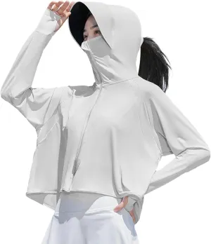 Women SPF Uv Sun Protection Shirts Athletic Jacket Crop Full Zip Outdoor Running Fishing T Shirts for Women Hooded