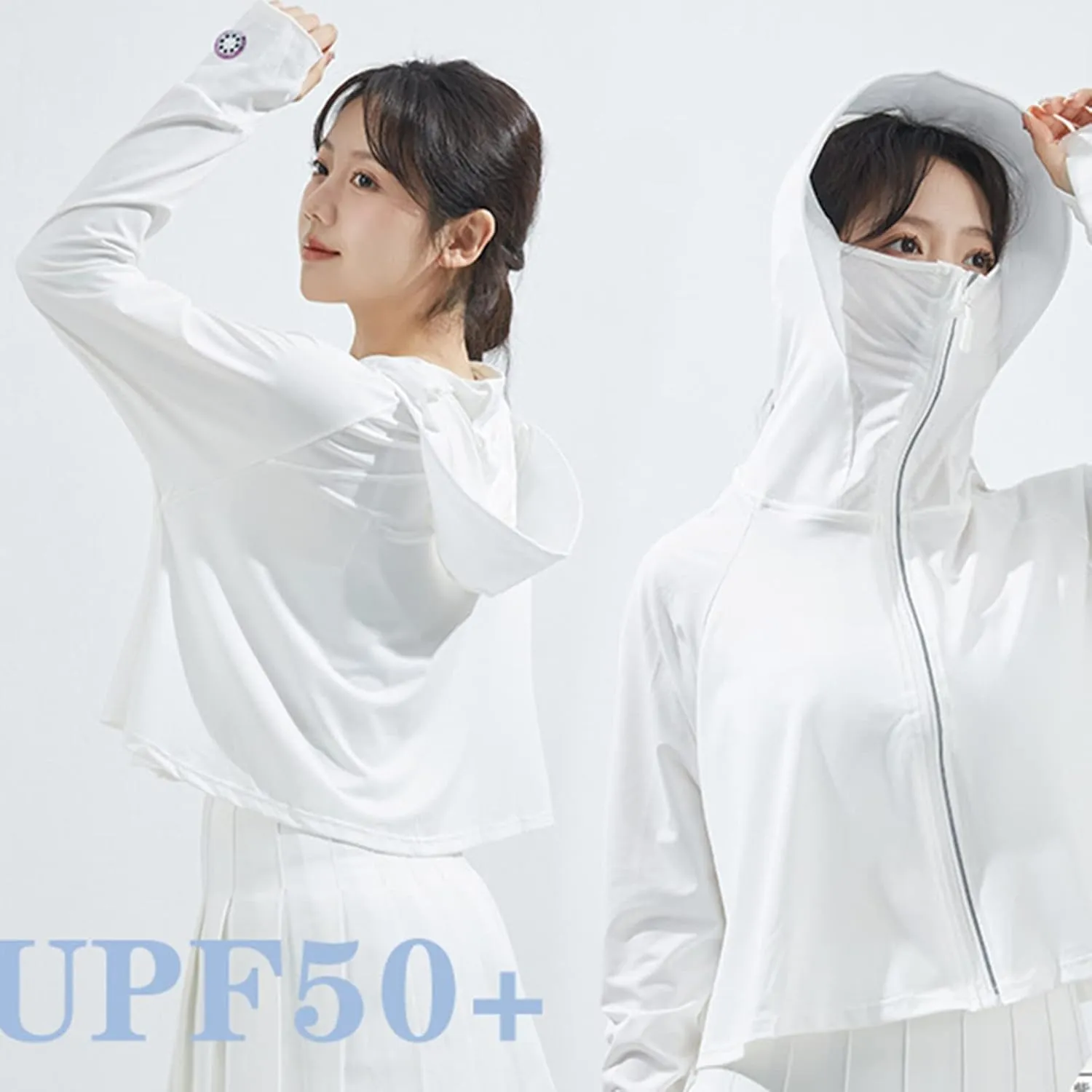 Women SPF Uv Sun Protection Shirts Athletic Jacket Crop Full Zip Outdoor Running Fishing T Shirts for Women Hooded