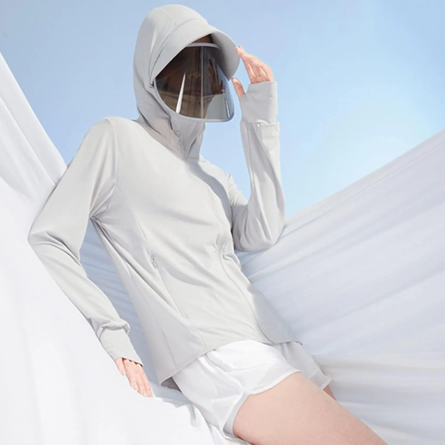 Women SPF Uv Sun Protection Shirts Athletic Jacket Crop Full Zip Outdoor Running Fishing T Shirts for Women Hooded