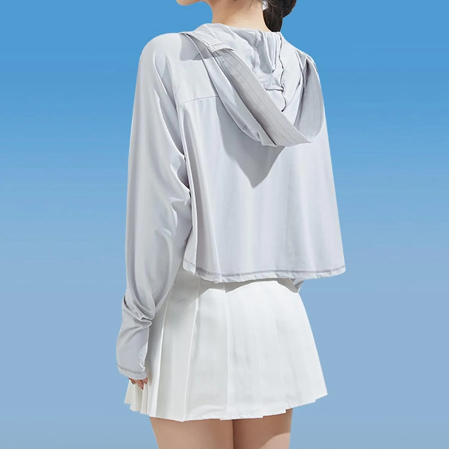 Women SPF Uv Sun Protection Shirts Athletic Jacket Crop Full Zip Outdoor Running Fishing T Shirts for Women Hooded