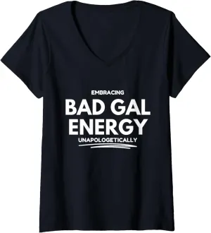 Womens Bad Gal Energy V-Neck T-Shirt