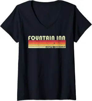 Womens FOUNTAIN INN SC SOUTH CAROLINA Funny City Home Gift Retro V-Neck T-Shirt