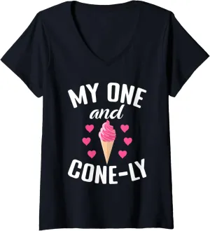 Womens My one and Conely funny Ice Cream V-Neck T-Shirt