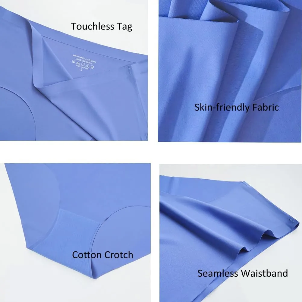 Women's Seamless Briefs Pack of 6 Ice Silk Panties Mid-waist Laser Cut No Show Underwear