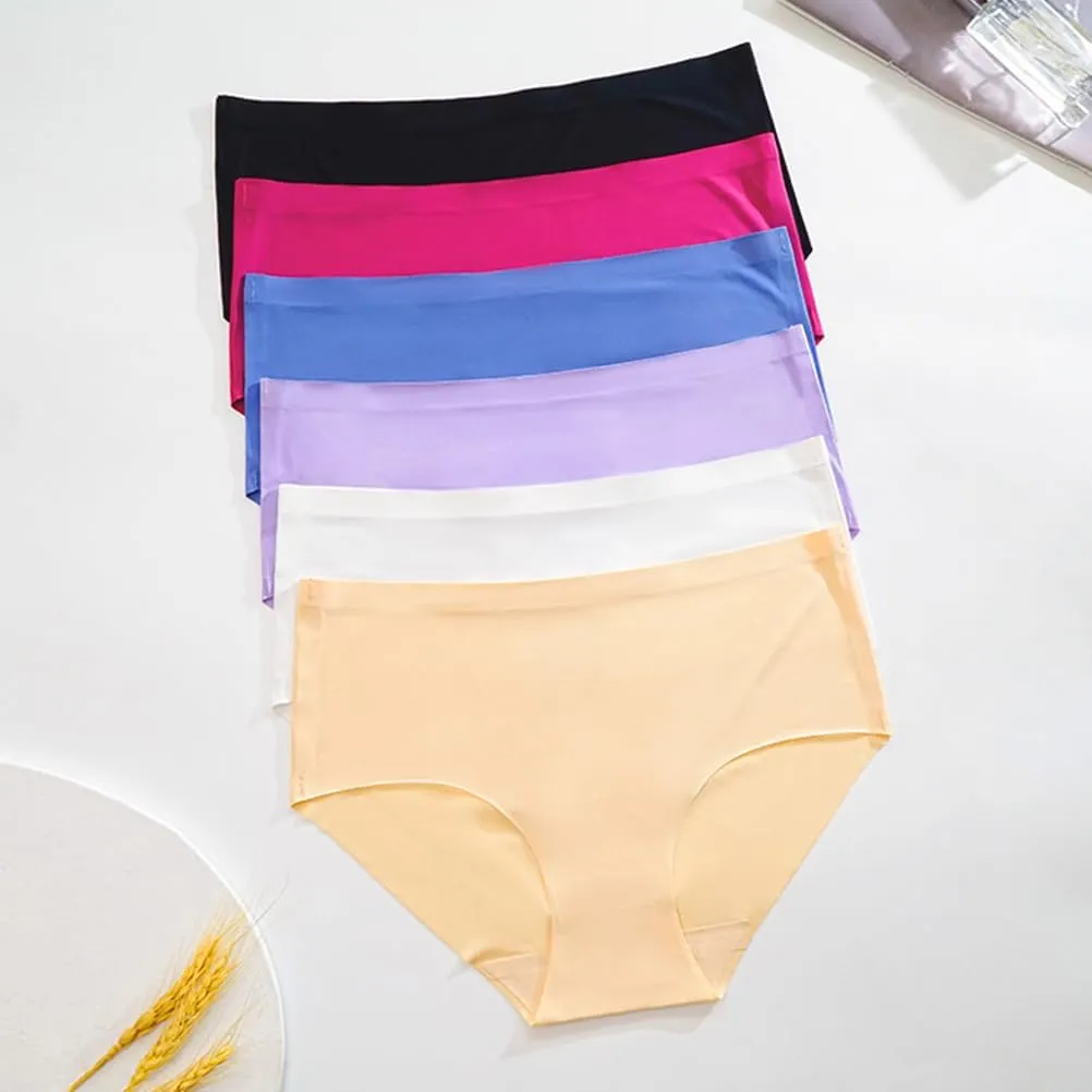 Women's Seamless Briefs Pack of 6 Ice Silk Panties Mid-waist Laser Cut No Show Underwear
