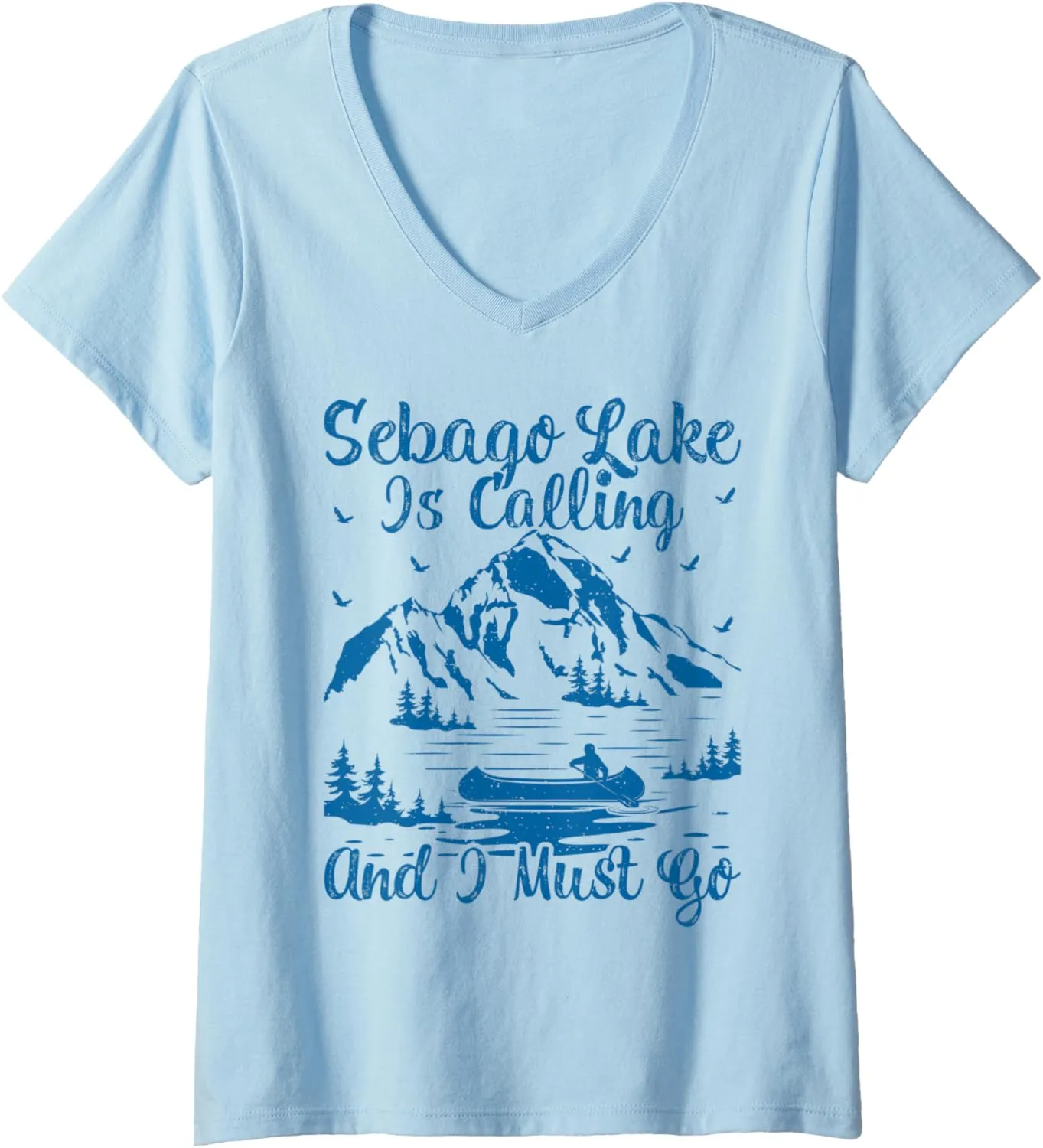Womens Sebago Lake Is Calling And I Must Go Sebago Lake V-Neck T-Shirt