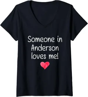 Womens Someone In ANDERSON SC SOUTH CAROLINA Loves Me City Gift V-Neck T-Shirt
