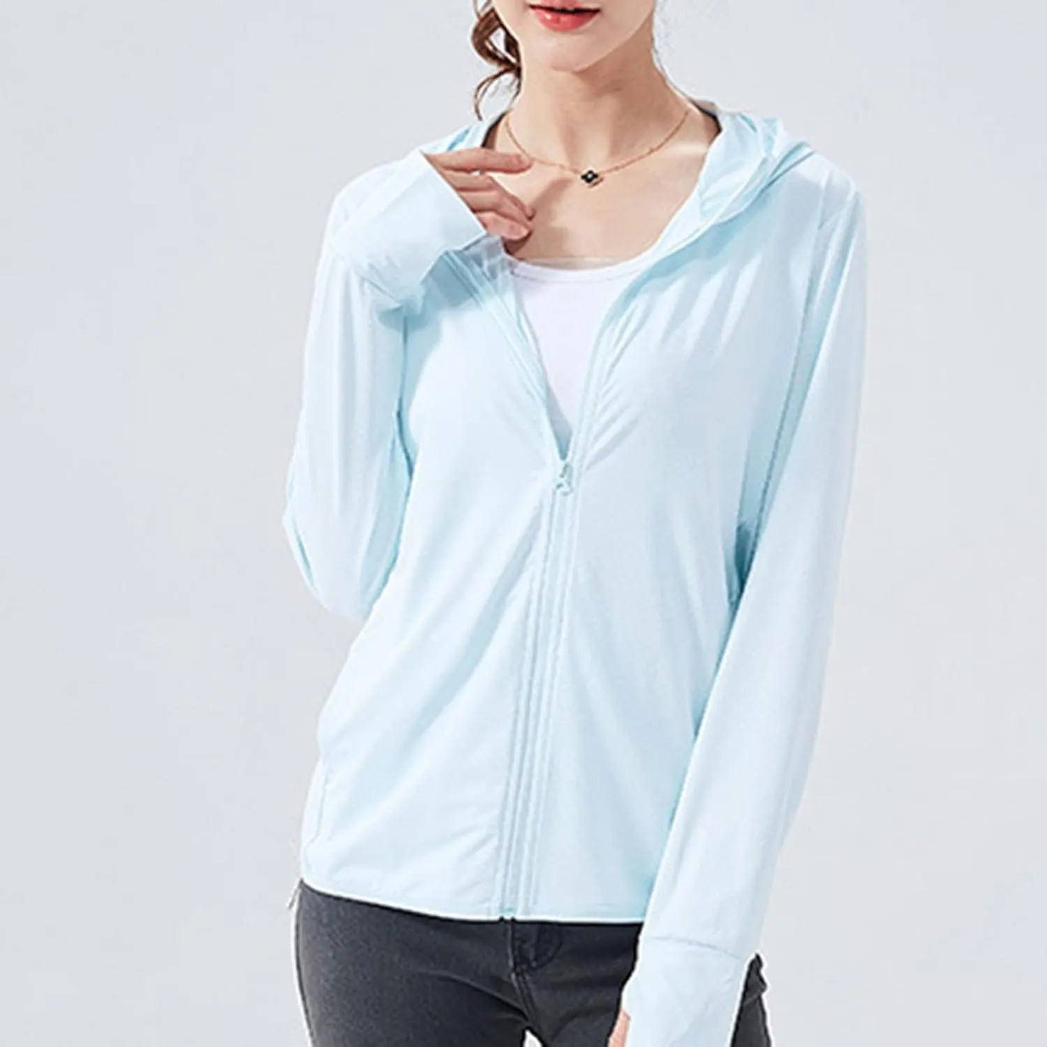 Womens SPF Uv Sun Protection Shirts Lightweight Jacket Breathable Zip Up Performance Workout Fishing T Shirts Hoodie