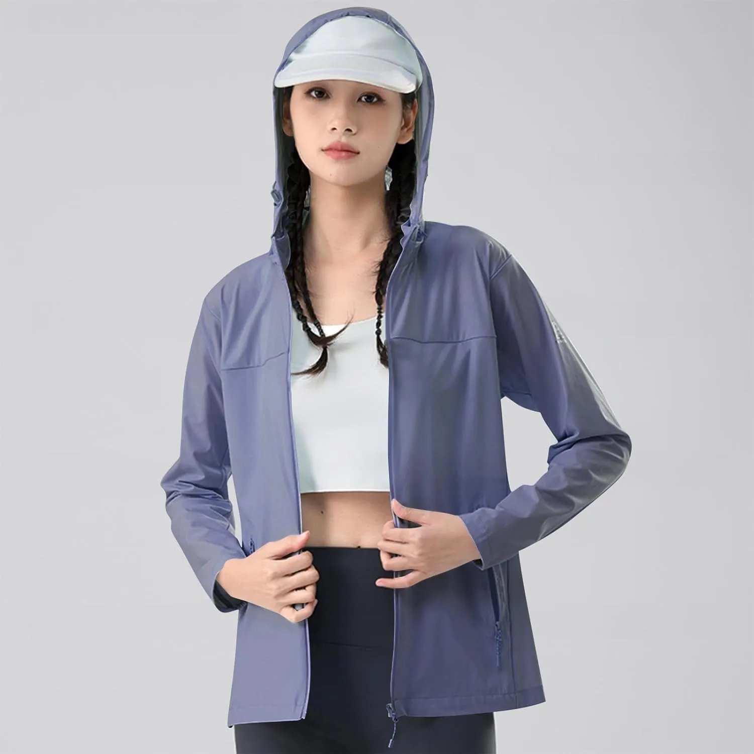 Women's Trendy UPF 50  Hooded Coat Long Sleeve with Zipper Lightweight Breathable Commuting Travel Ice Feeling Tops