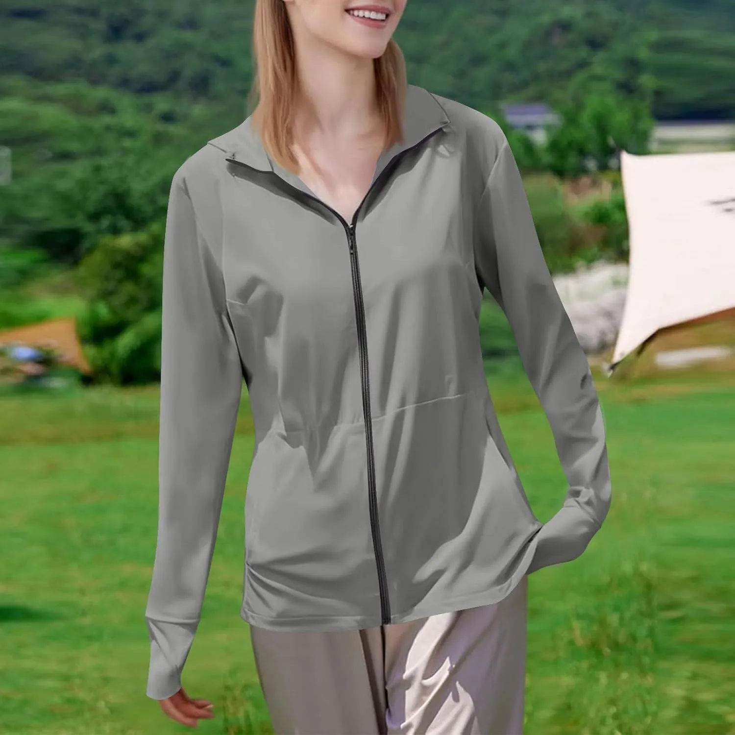 Women's UPF Sun Protection Jackets SPF Shirts UV Zip Up Hoodie Long Sleeve Summer Ice Silk Outdoor Clothes with Pockets