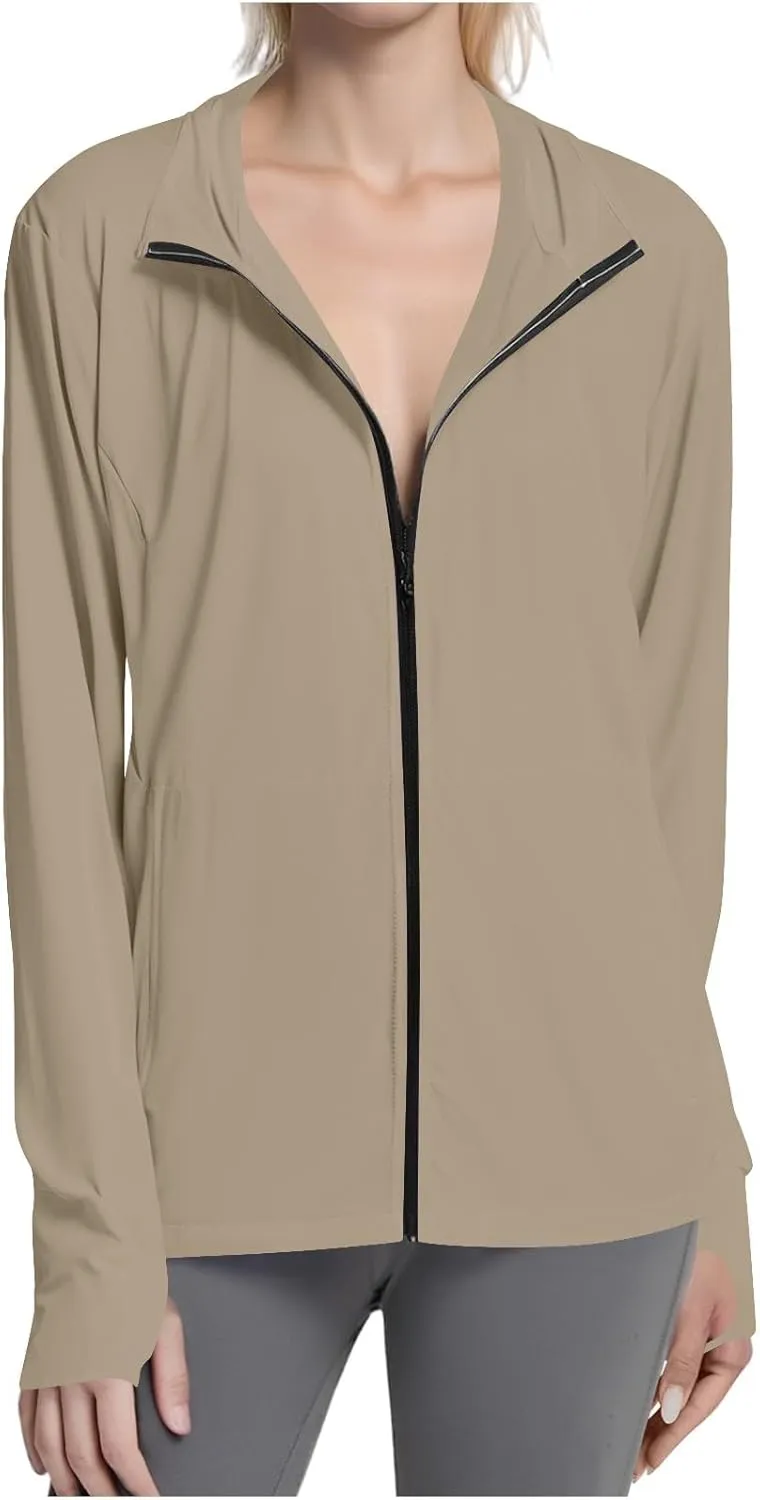 Women's UPF Sun Protection Jackets SPF Shirts UV Zip Up Hoodie Long Sleeve Summer Ice Silk Outdoor Clothes with Pockets