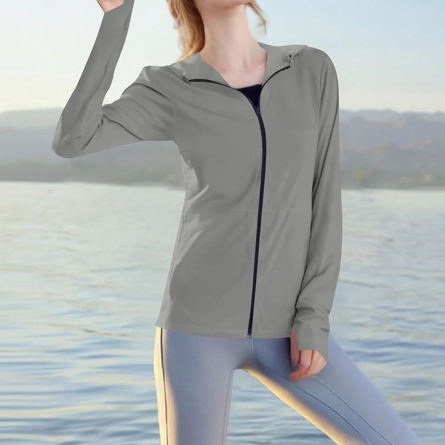 Women's UPF Sun Protection Jackets SPF Shirts UV Zip Up Hoodie Long Sleeve Summer Ice Silk Outdoor Clothes with Pockets