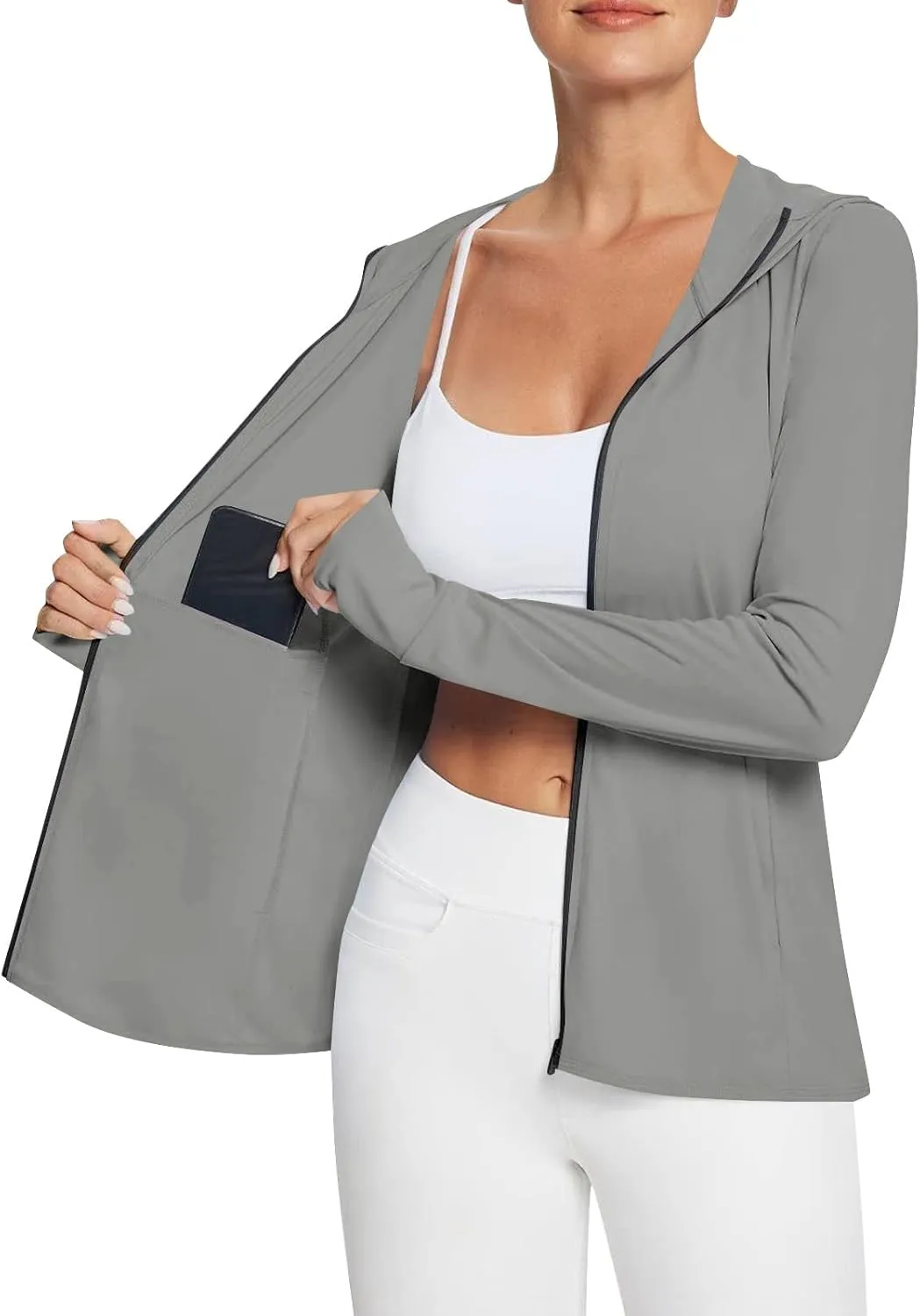 Women's UPF Sun Protection Jackets SPF Shirts UV Zip Up Hoodie Long Sleeve Summer Ice Silk Outdoor Clothes with Pockets