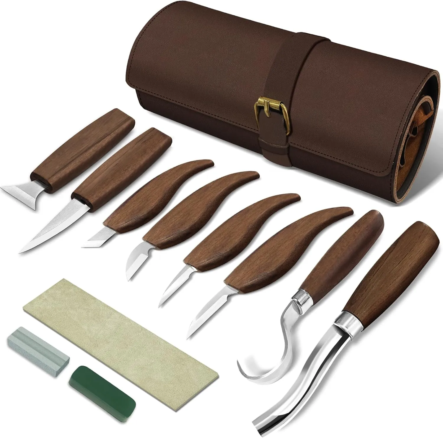 Wood Carving Tools Set for Beginners,12PCS Wood Carving kit,Deluxe Whittling Kit,Spoon Wood Carving Knife Set with Leather Case,Whittling knife,woodworking kit for Adult Hobbies