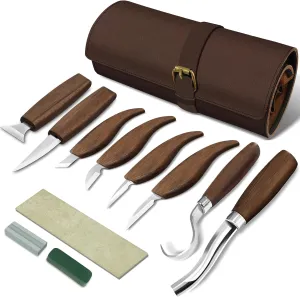 Wood Carving Tools Set for Beginners,12PCS Wood Carving kit,Deluxe Whittling Kit,Spoon Wood Carving Knife Set with Leather Case,Whittling knife,woodworking kit for Adult Hobbies