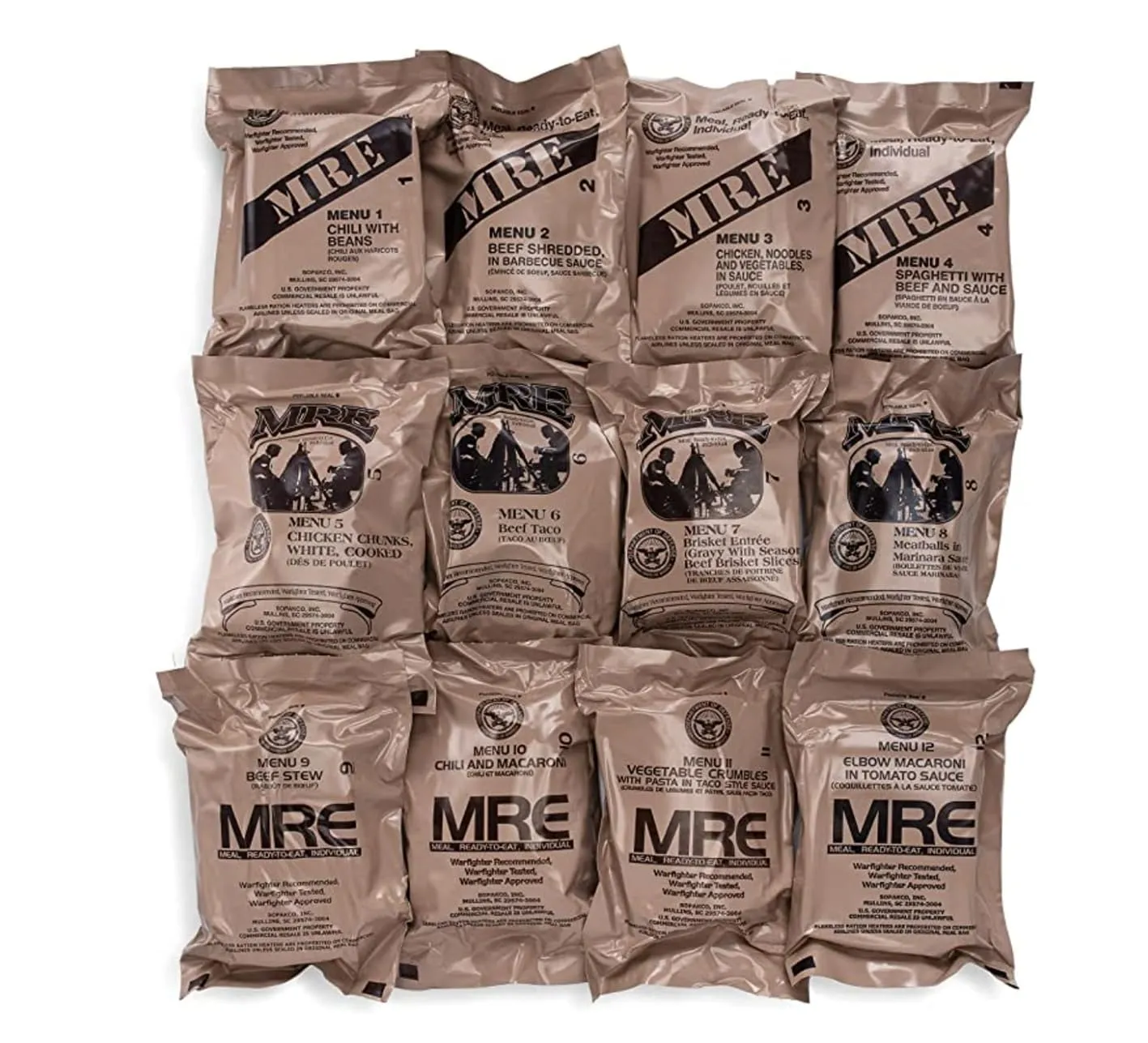 Wornick MRE Meals Ready to Eat, Emergency Food Supply, Survival Camping Outdoor 12 Pack Inspection 2024, 2025 or Better (6 Meals (Random), 6, Count)