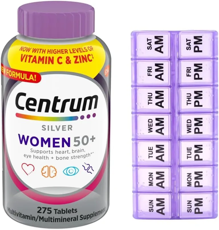 WW Centrum Silver Women's Multivitamin for Women 50 Plus 275 Tablets   7-Day Travel Pill Organizer