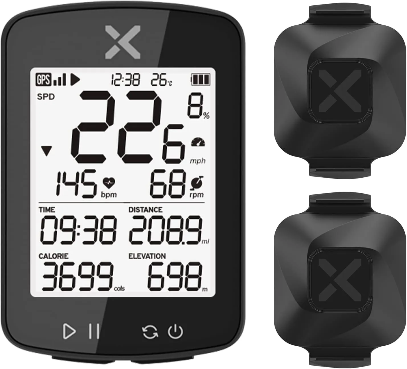 XOSS G  Gen2 GPS Bike Computer ANT / Bluetooth IPX7 Cycling Computer Rechargeable Speedometer Odometer with 2.2 inch LCD Screen, 28 hrs Long Battery Life with Vortex Speed Cadence Sensor-2 Pack