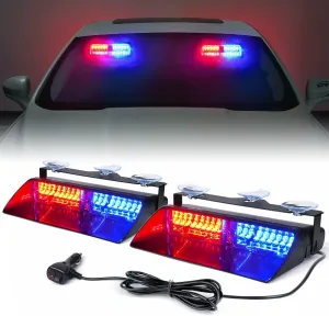 Xprite 2×11 inch High Intensity Red Blue 32 LED Emergency Strobe Dash Lights, Interior Windshield Flashing Police Light w/Suction Cups for Police Law Enforcement POV Vehicles Trucks