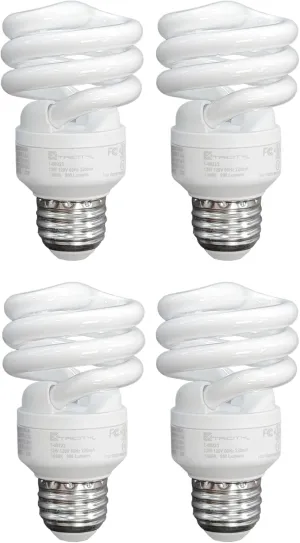 Xtricity Compact Fluorescent Light Bulbs T2 Spiral, E26 Base, 13W (60W Equivalent), 5000k Daylight, 900 Lumens, CFL, 120V - UL Listed, (4 Pack)