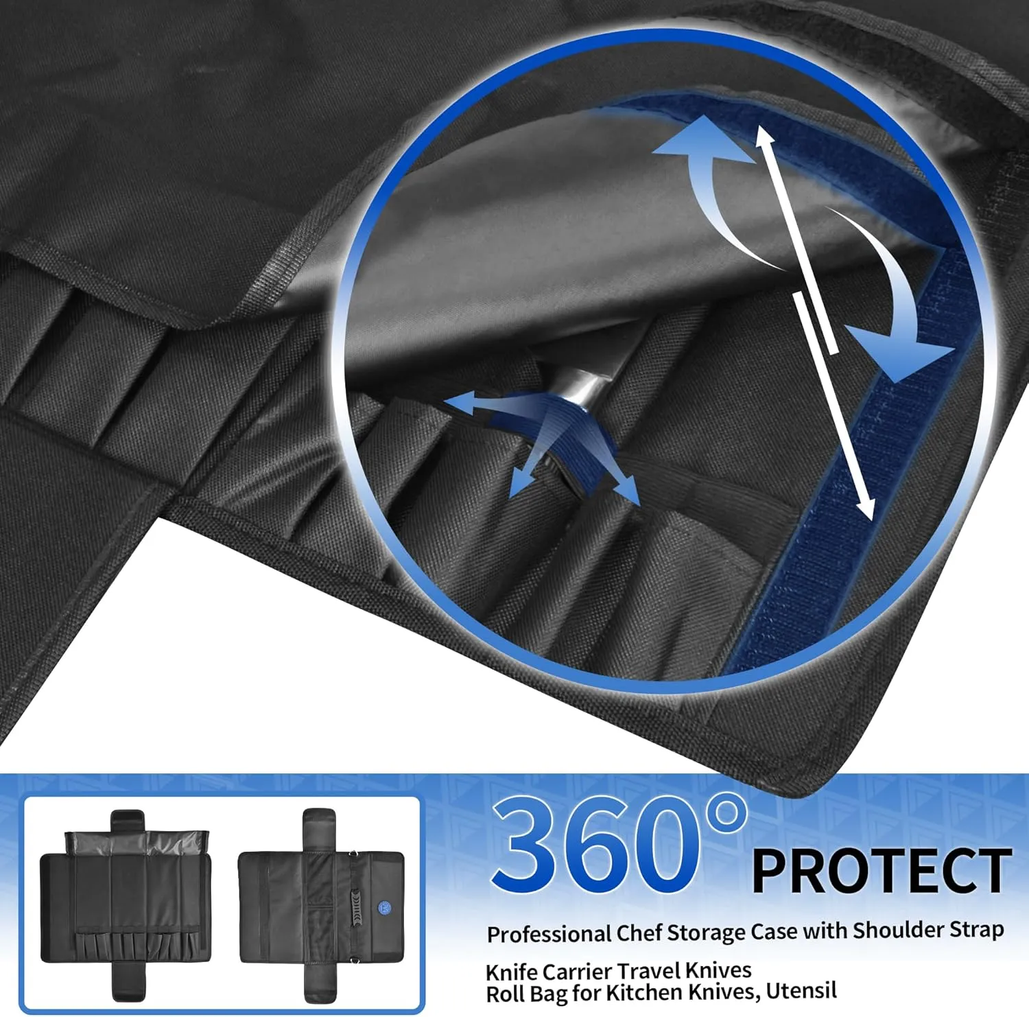 XYJ Authentic Since 1986, Knife Roll, 11 Slots Chef Knife Bag, Carrying Case, Professional Chef Storage Case with Shoulder Strap, Knife Carrier Travel Knives Roll Bag for Kitchen Knives, Utensil