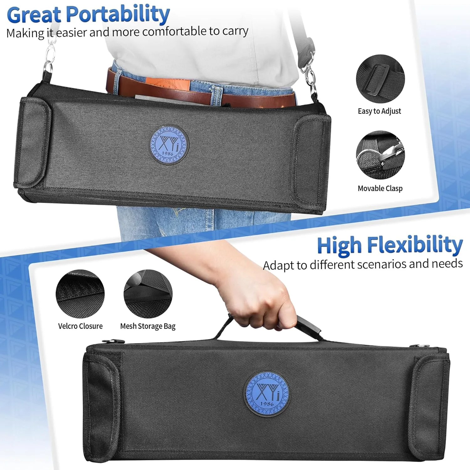 XYJ Authentic Since 1986, Knife Roll, 11 Slots Chef Knife Bag, Carrying Case, Professional Chef Storage Case with Shoulder Strap, Knife Carrier Travel Knives Roll Bag for Kitchen Knives, Utensil