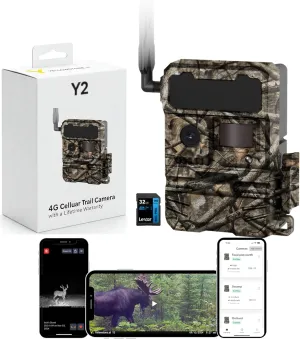 Y2 from 4G LTE Cellular Trail Camera with Phone App - Sends Pictures to Cell Phone - Night Vision Motion Activated Waterproof - Hunting Accessories and Equipment