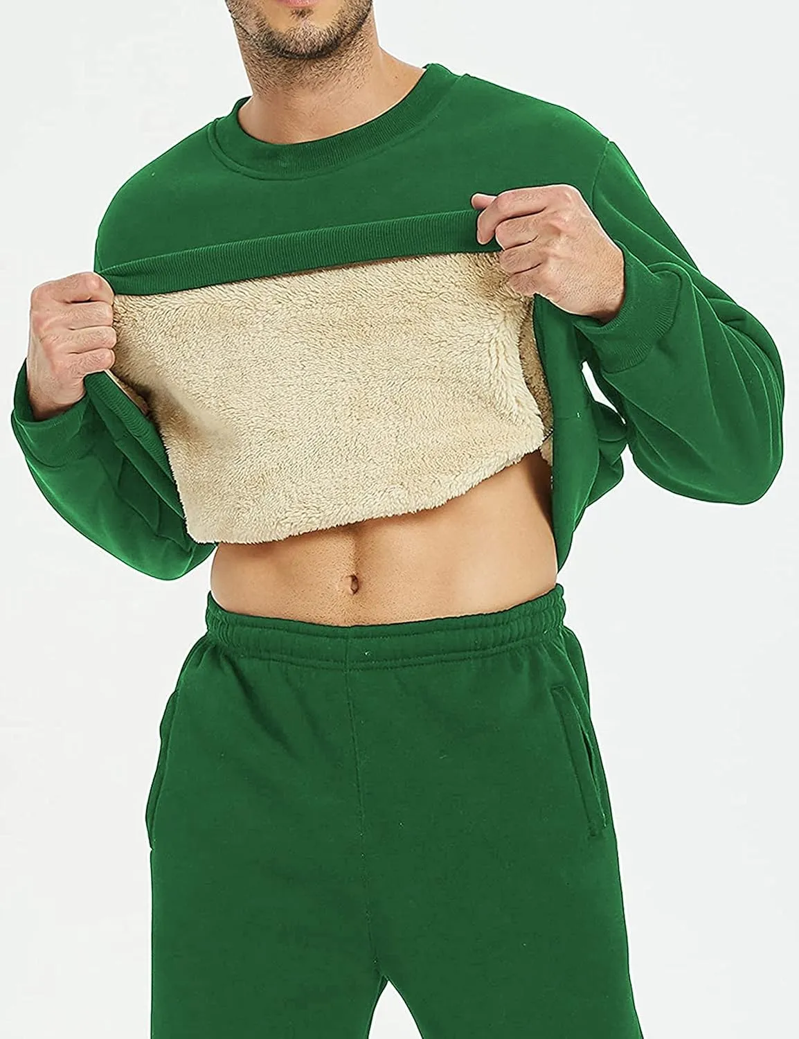 Yeokou Mens Fashion Warm Fleece Crewneck Sweatshirt Thick Sherpa Lined Pullover Tops