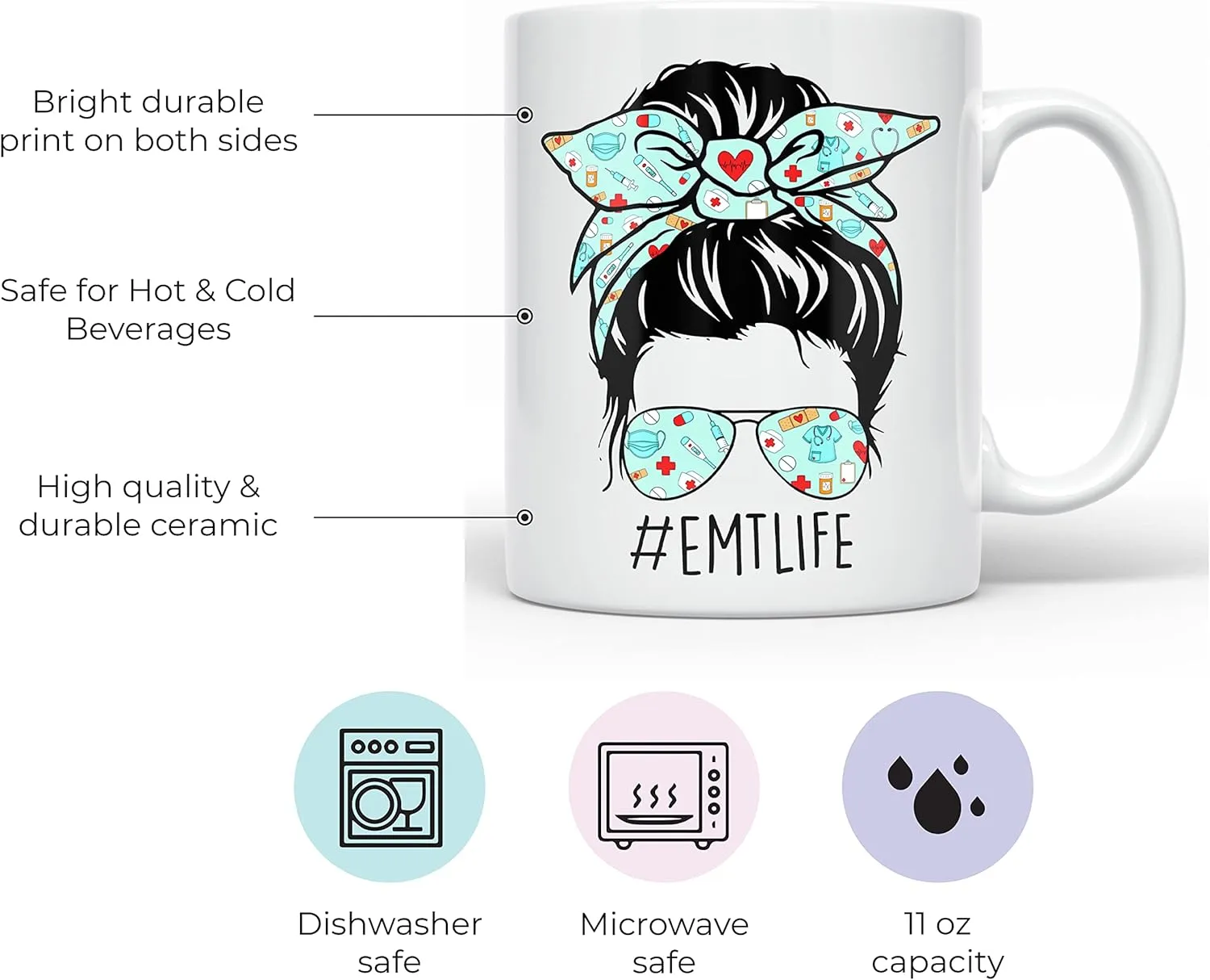 YouNique Designs EMT Mug, 11 Ounces, Funny EMS Coffee Mug for Women, EMT Graduation Cup, EMT First Responder Mug, EMT Coffee Cup, Emergency Medical Technician Coffee Mug (White)