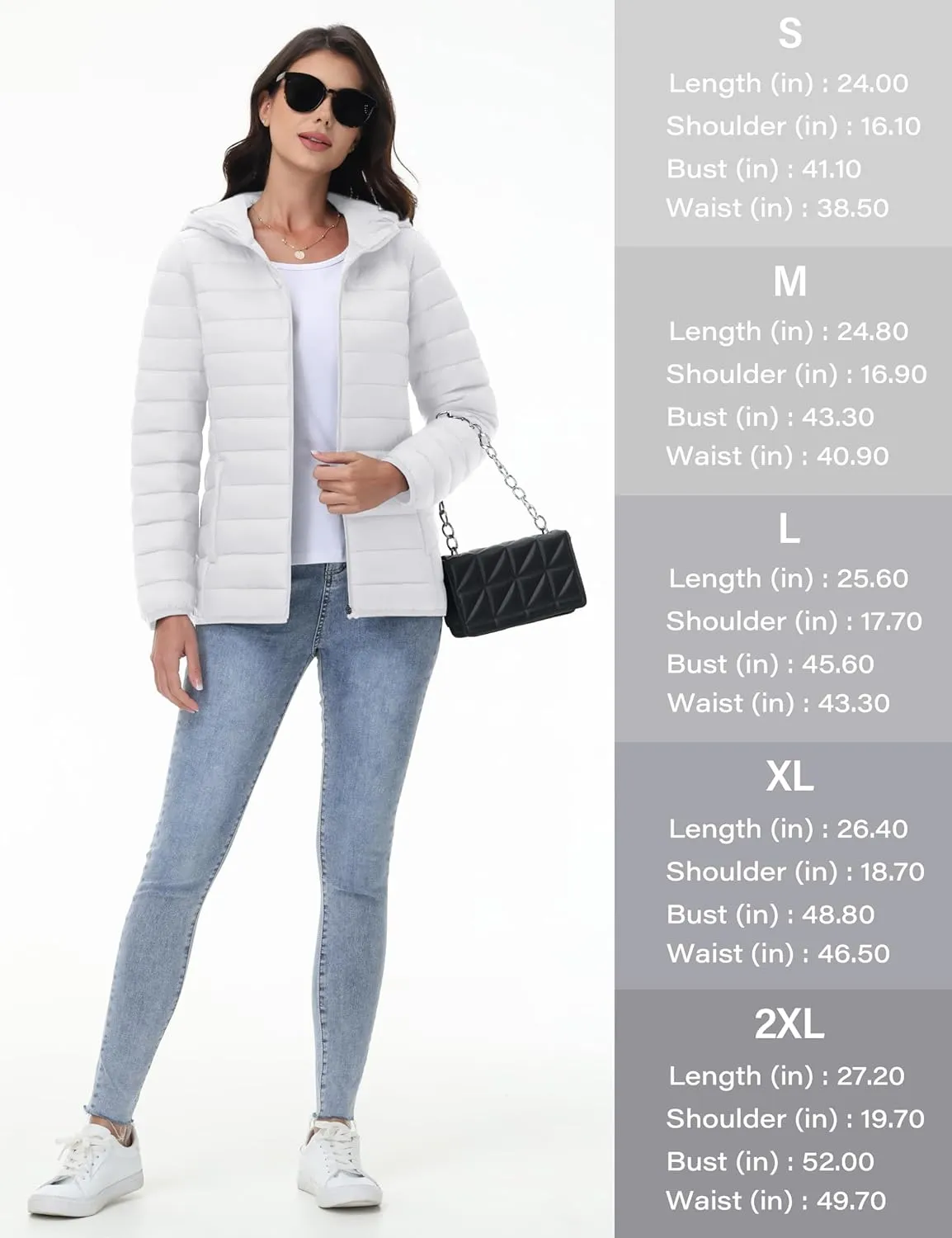 YUCOLEN Women's Puffer Jacket with Hood Lightweight Quilted Padded 4 Pockets Zip-up Coat Winter Jackets for Women