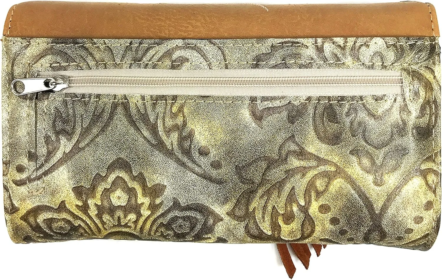Zelris Women Crossbody Wallet Turquoise Concho Suede Fringe Two Tone Cowgirl Trifold Open