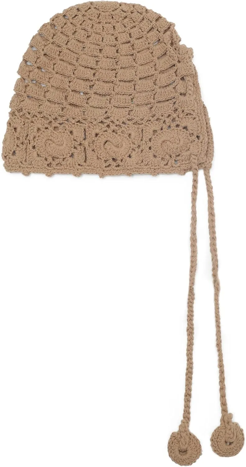 ZLYC Women Cotton Crochet Knit Beanie Hat Handmade Summer Floral Skull Cap