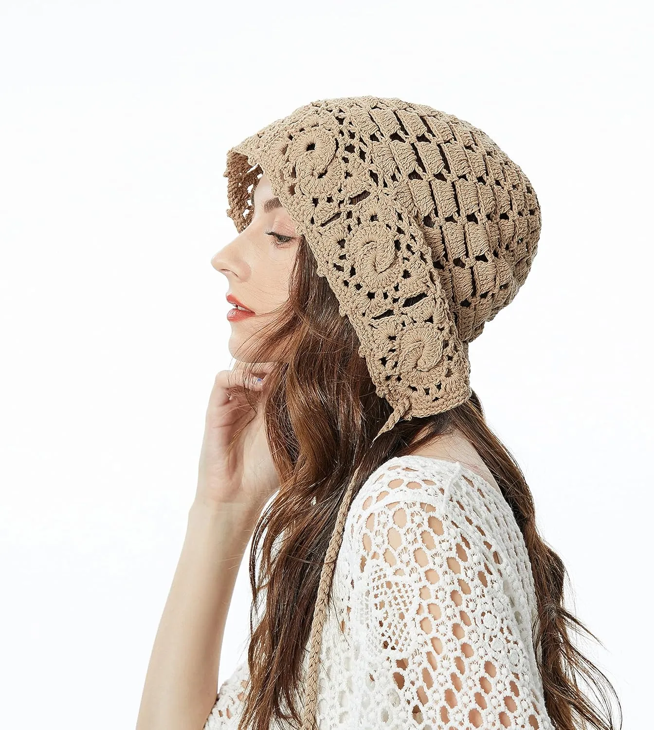 ZLYC Women Cotton Crochet Knit Beanie Hat Handmade Summer Floral Skull Cap