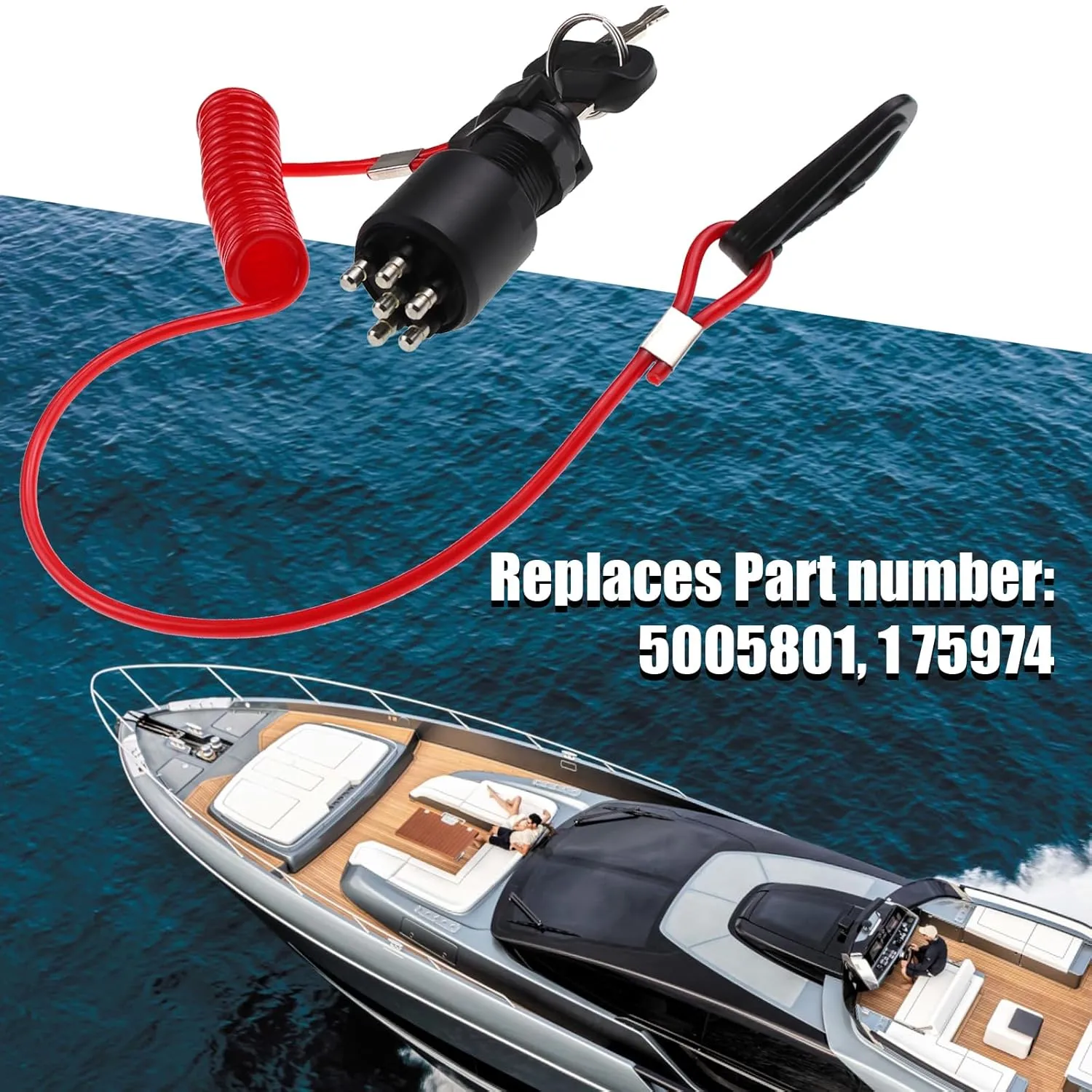 ZOOKOTO 5005801 Ignition Switch & Key Assembly with Safety Lanyard for Johnson Evinrude Boat, 175974 for Johnson Ignition Evinrude 40-200HP Outboard Motor