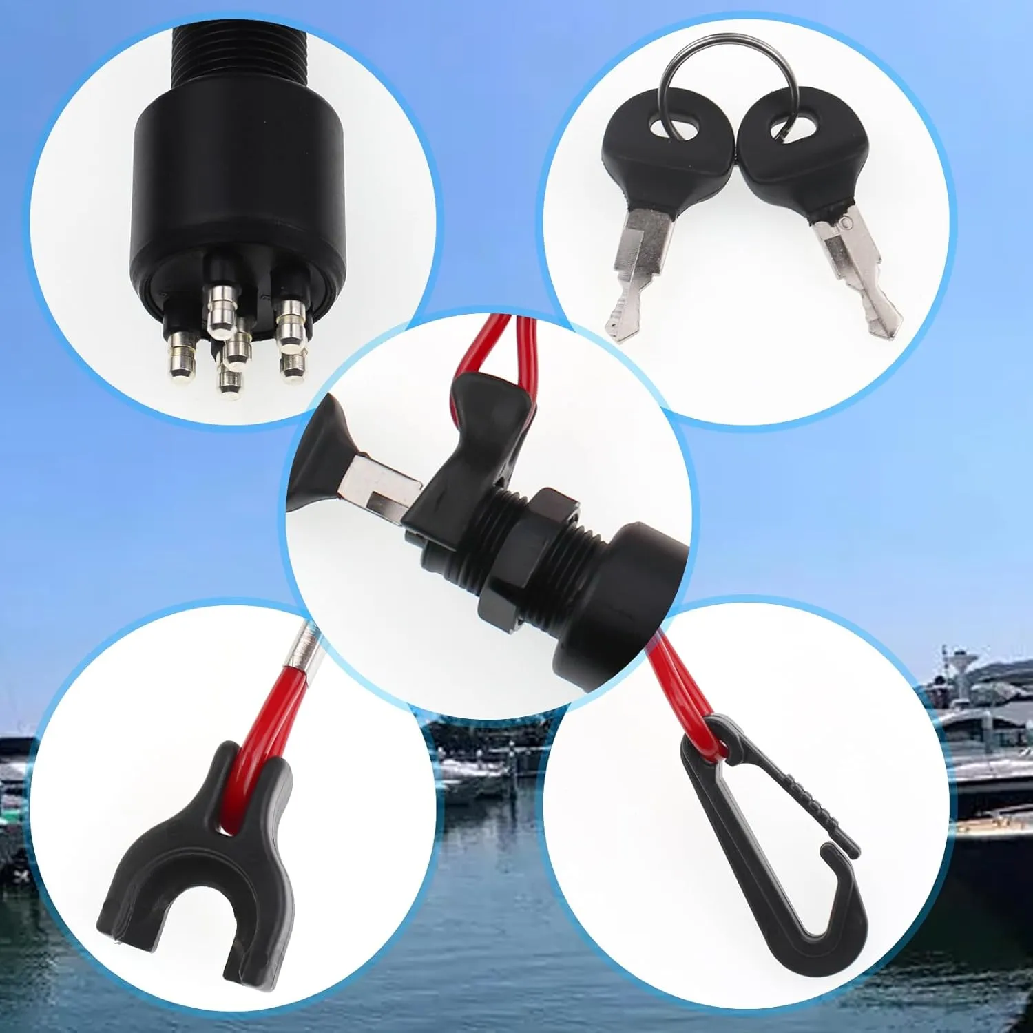 ZOOKOTO 5005801 Ignition Switch & Key Assembly with Safety Lanyard for Johnson Evinrude Boat, 175974 for Johnson Ignition Evinrude 40-200HP Outboard Motor