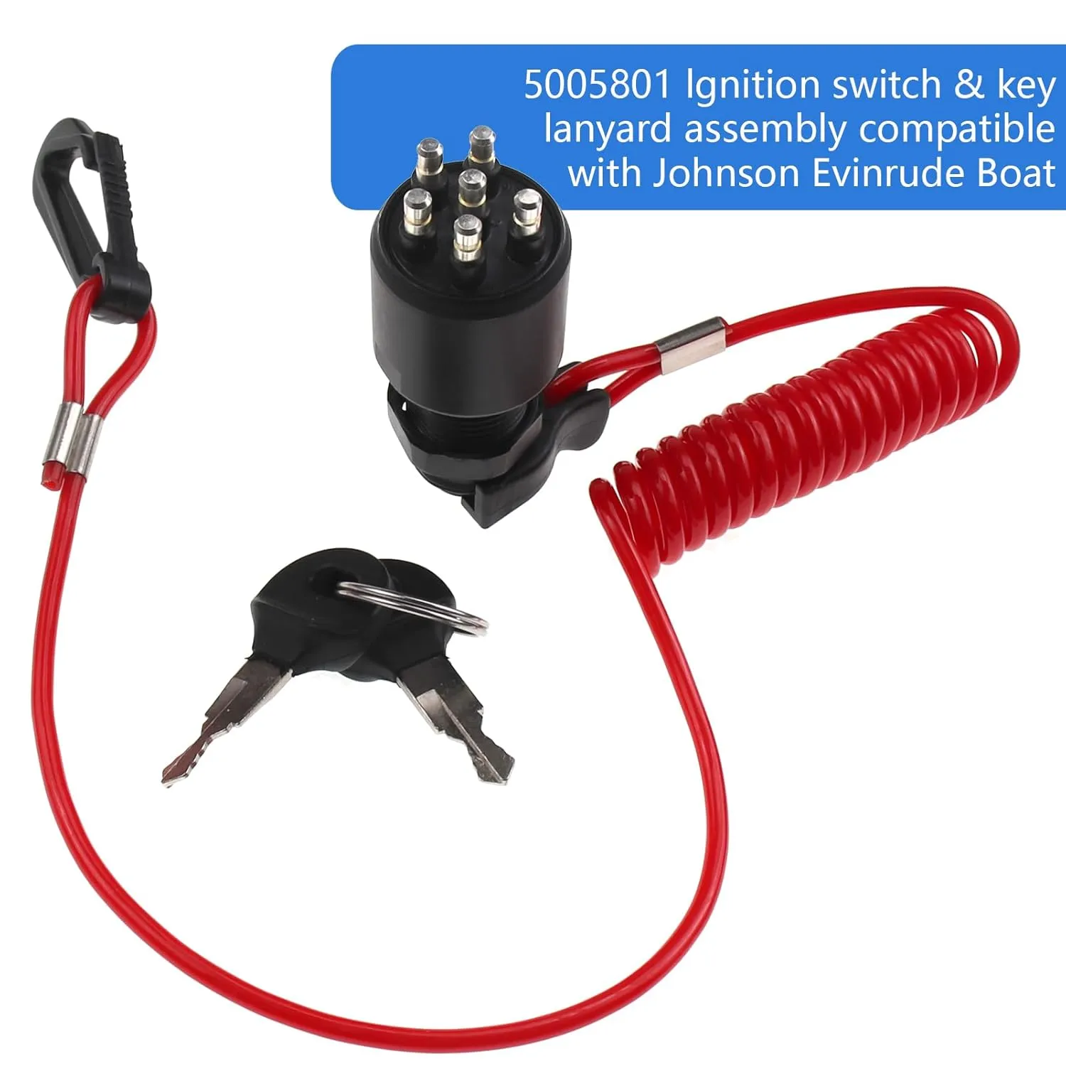 ZOOKOTO 5005801 Ignition Switch & Key Assembly with Safety Lanyard for Johnson Evinrude Boat, 175974 for Johnson Ignition Evinrude 40-200HP Outboard Motor